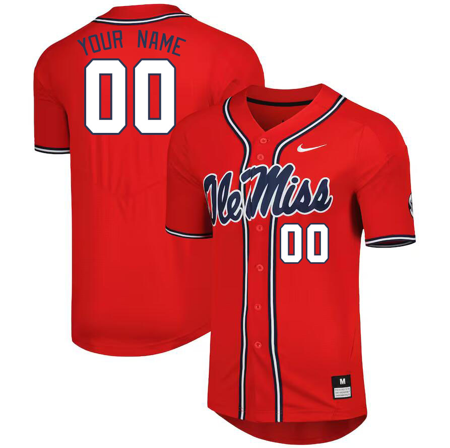 Custom Ole Miss Rebels Name And Number College Baseball Jerseys Stitched-Red - Click Image to Close